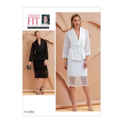 1590 VOGUE SANDRA BETZINA COLLAR JACKET, BELT, SKIRT KNIT PATTERN ABC - GHIJ UNCUT